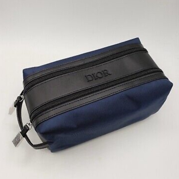 New Christian Dior Navy Blue Nylon Double Compartment Cosmetic Bag - Picture 1 of 10